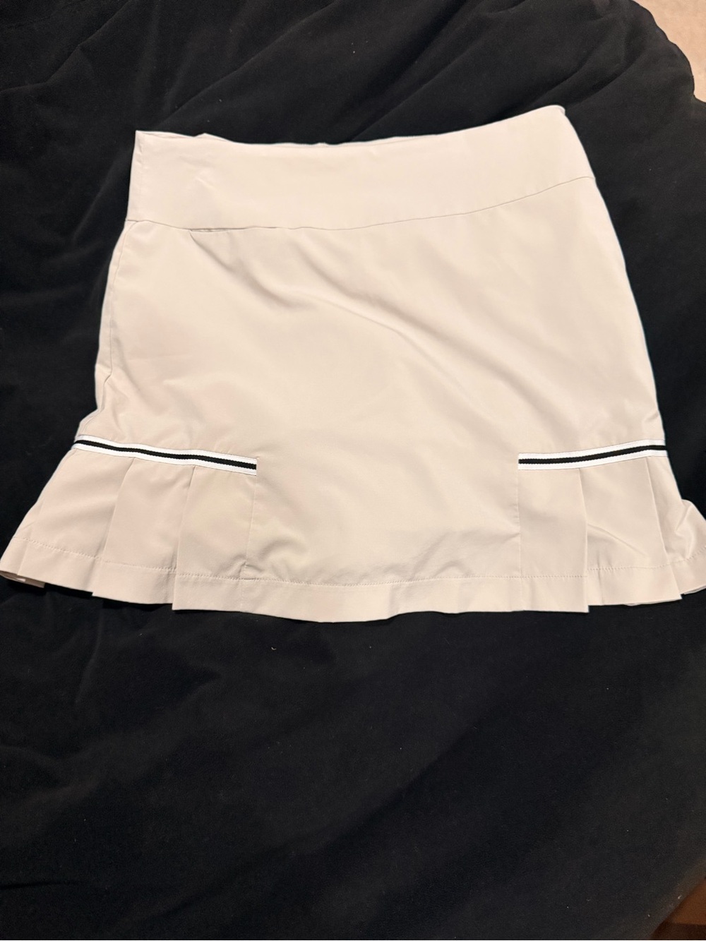 Cream Mini Skirt with Pleated Hem and Contrast Trim